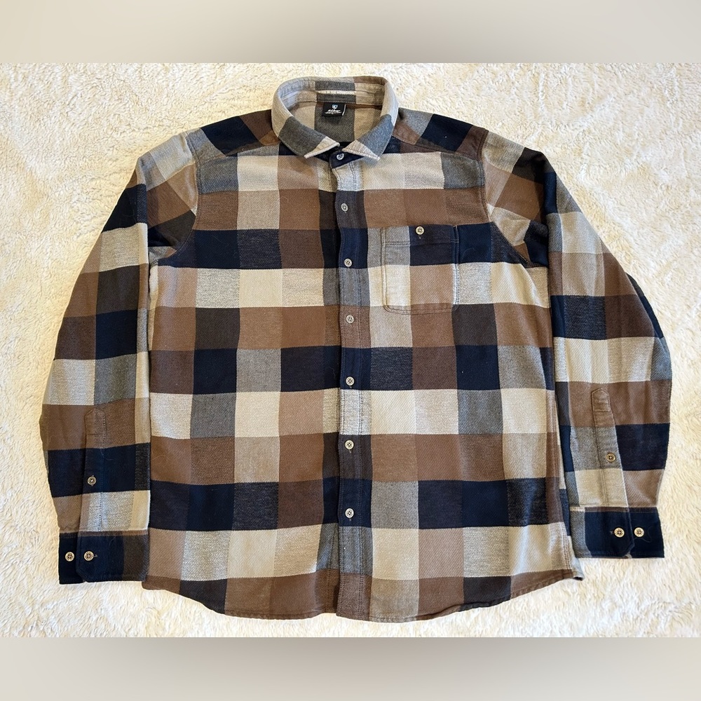 Men's Large Kuhl Pixelatr Flannel Shirt - Brown, Tan, and Black